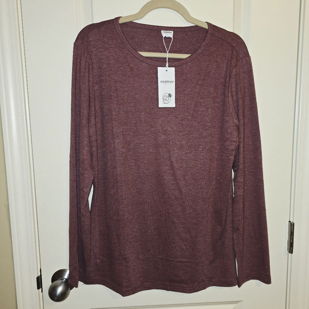 Xieerduo Burgundy Long Sleeve Top